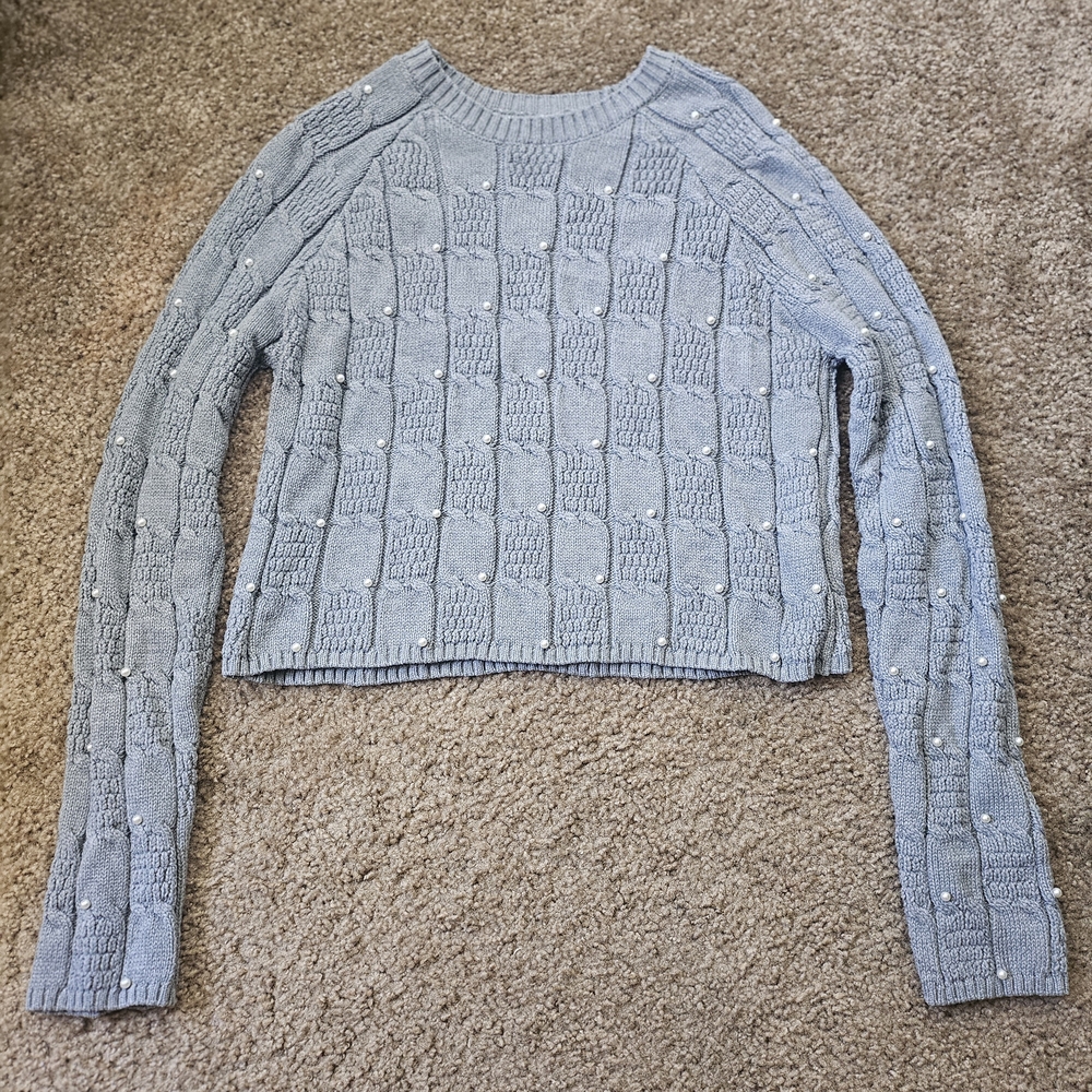 Love Tree Light Gray Sweater with Pearl Details